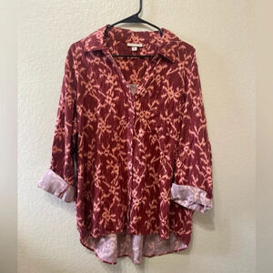 Knox rose button down womens red boho floral long sleeve cozy 100% lyocell XXL